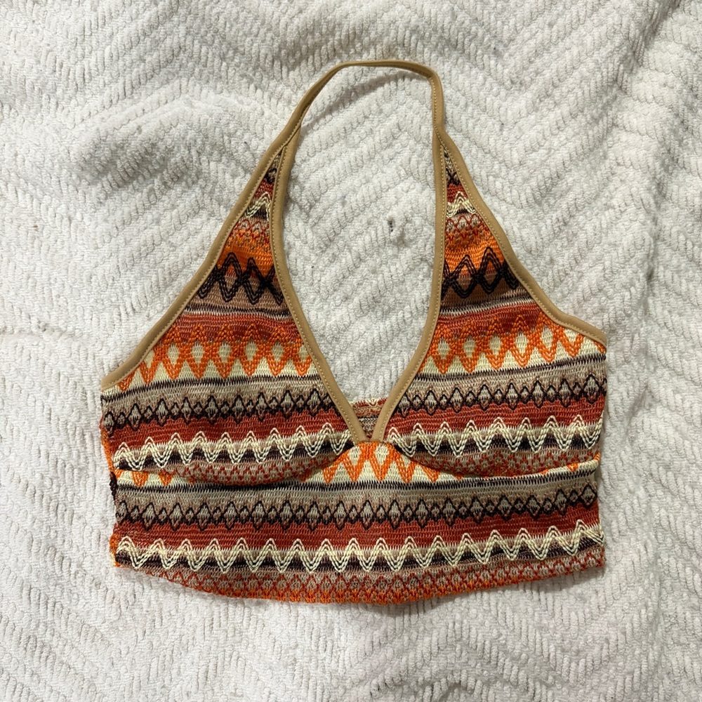 Chevron Print Backless Halter Top